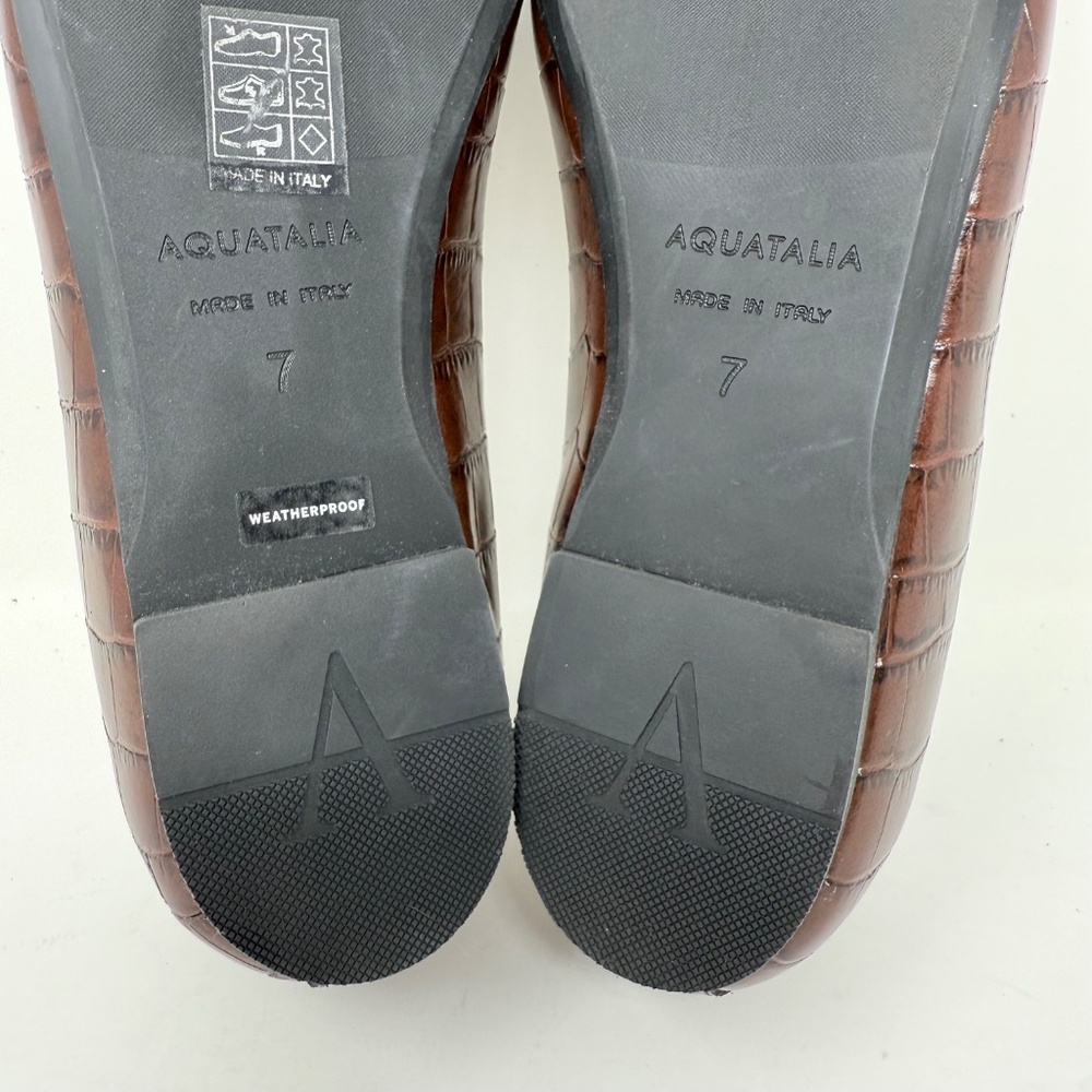 New Aquatalia Judie Luxe Croc Embossed Flat In Brown Sz 7 - Picture 15 of 15